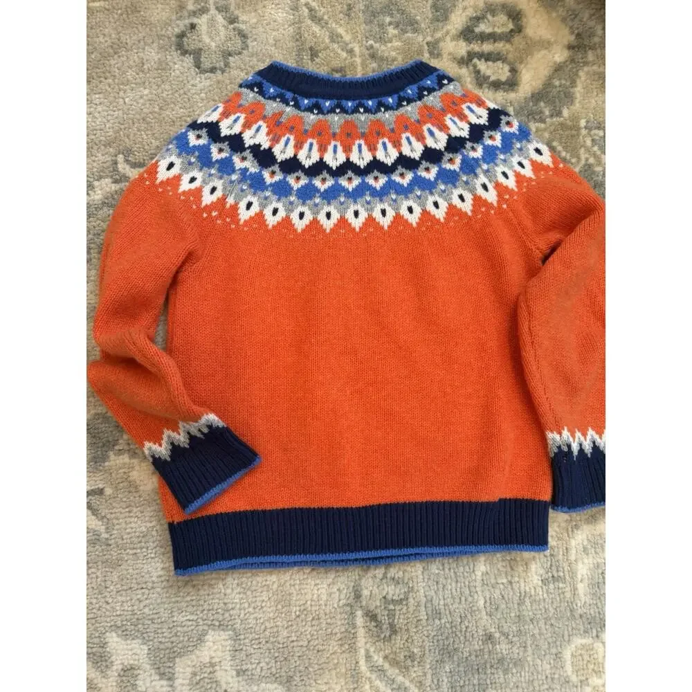 Mini Boden Orange Fair Isle Wool Blend Sweater Kids Sz 6-7 NWT $79